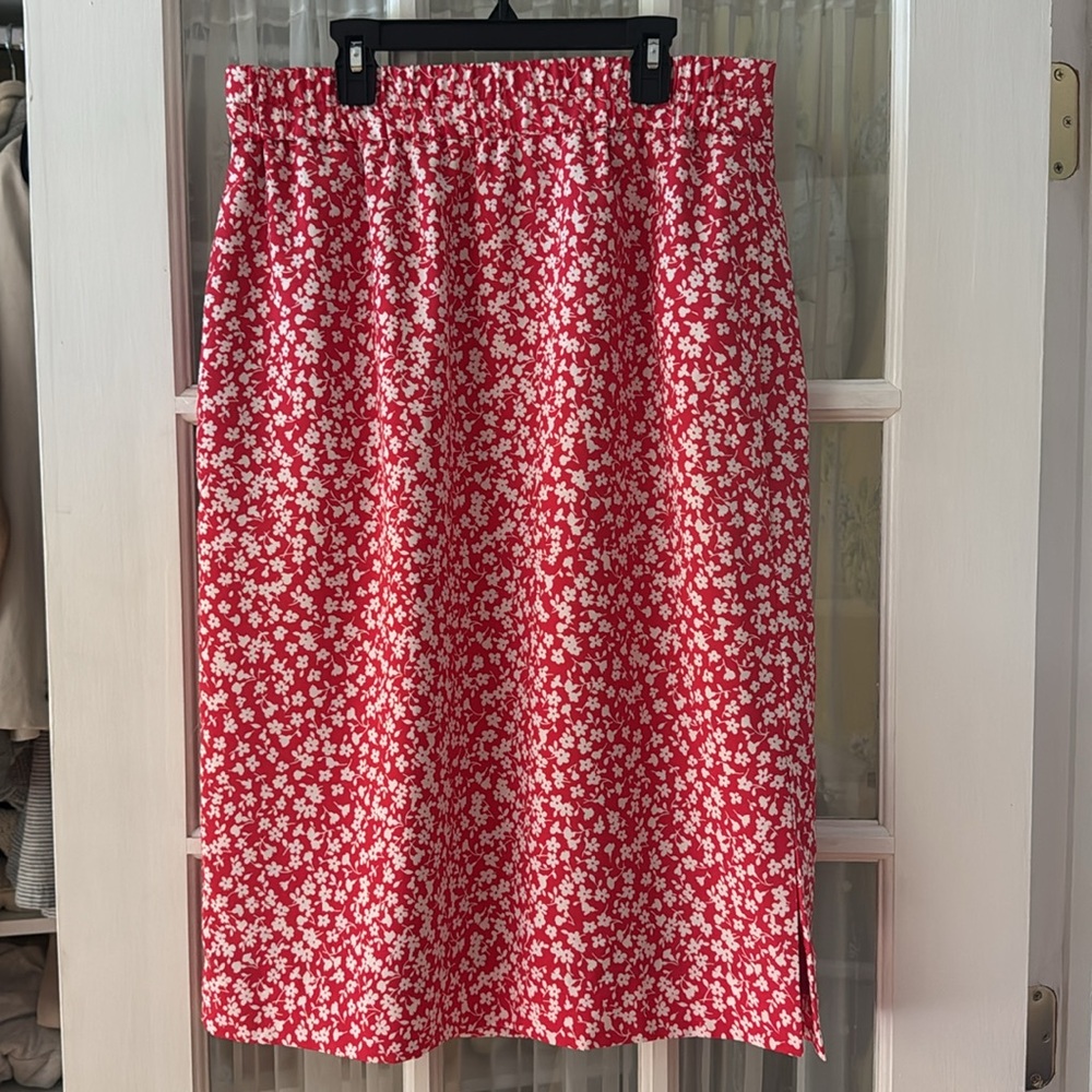 J. Crew Red and White Floral Midi Skirt